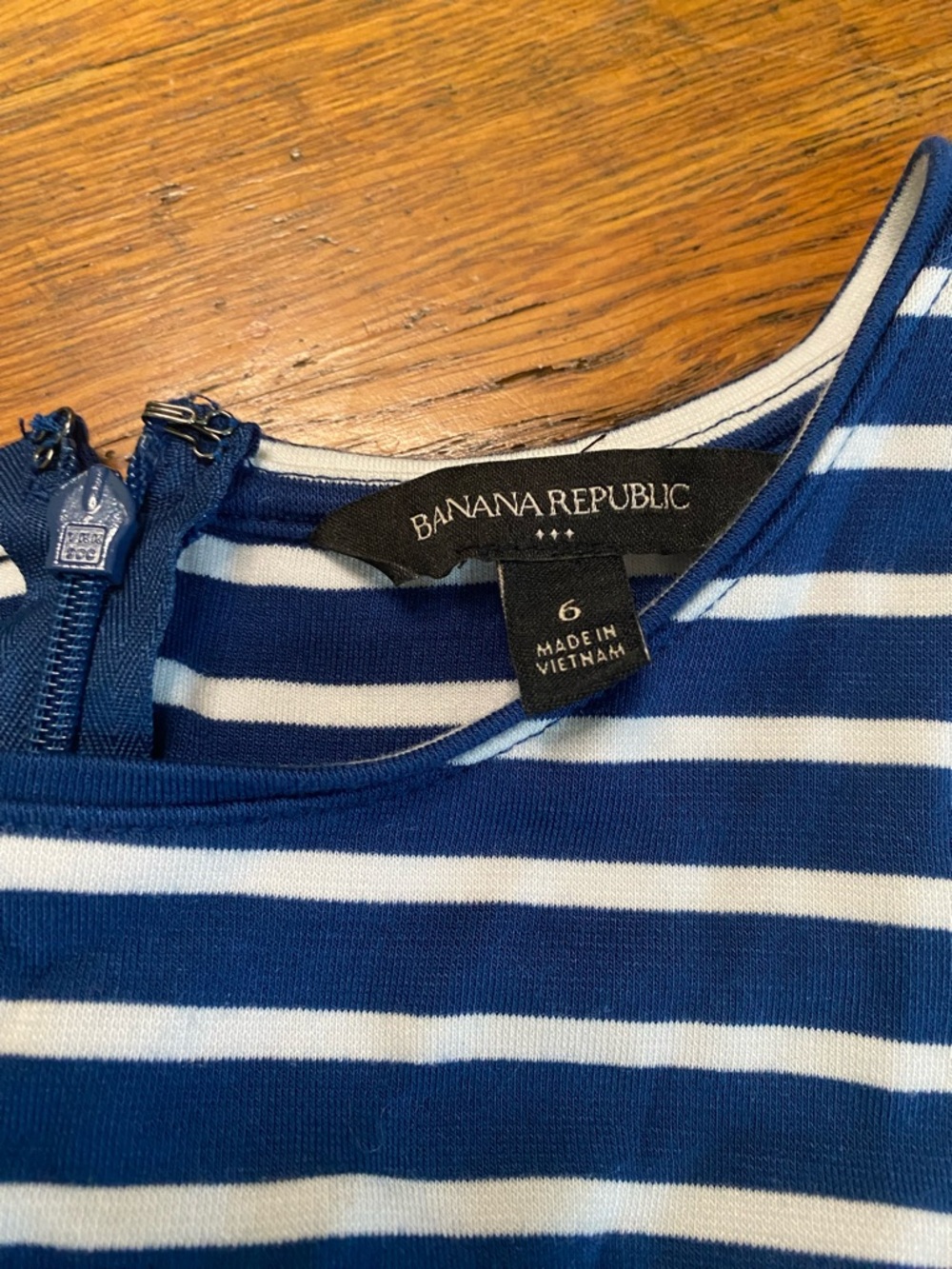 Banana Republic Blue White Striped Sleeveless Dress Size 6 Fit Flare - Picture 7 of 9